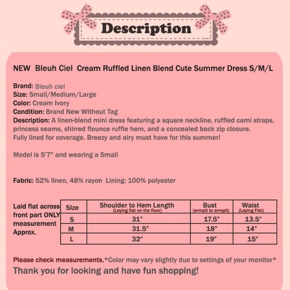 NEW Cream Ivory Ruffle Linen Blend Cute Mini Dress - Picture 7 of 7